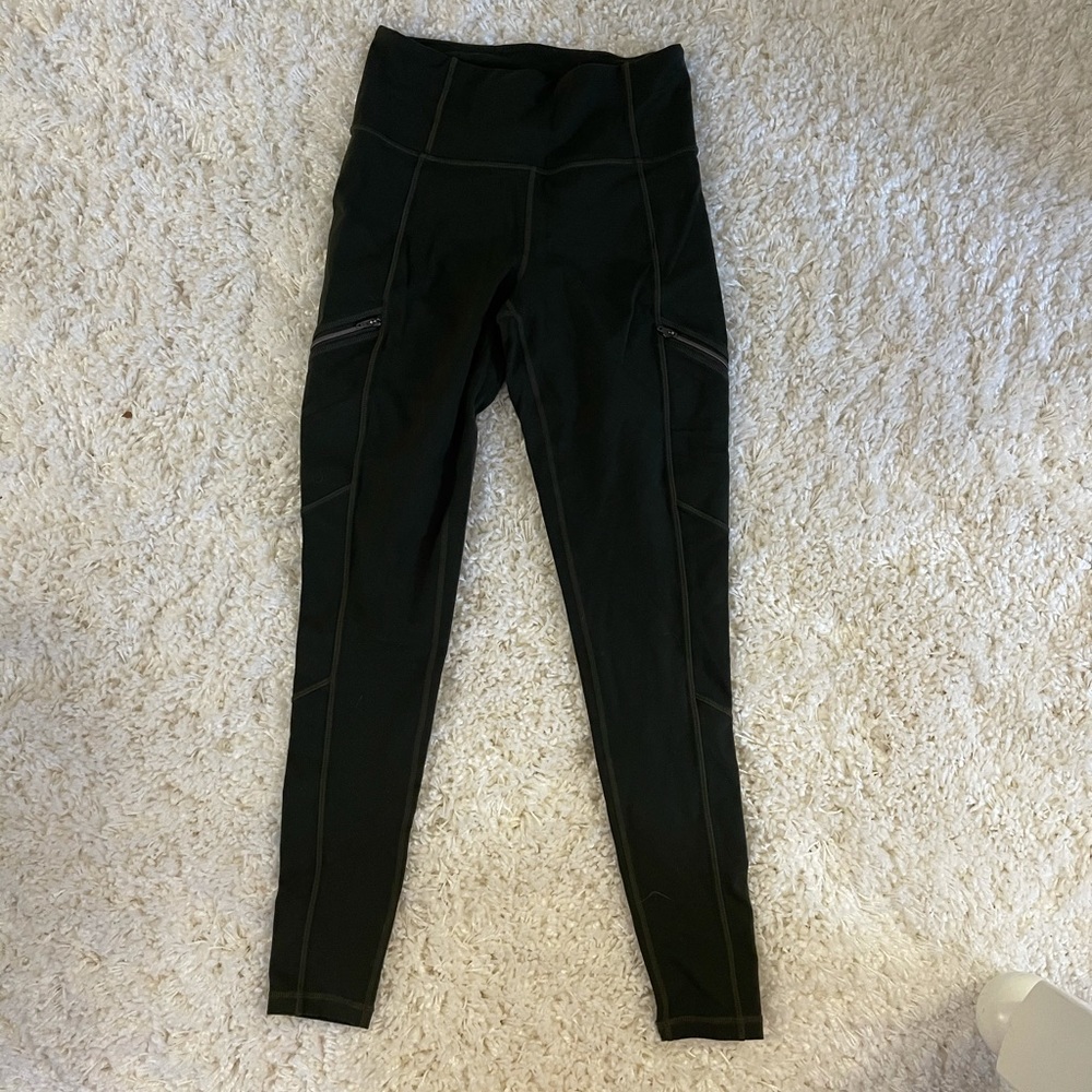 Athleta Olive Green Side Zipper Leggings